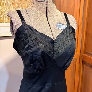 Vintage Vardon black Whimsygoth eyelet lace trim slip dress